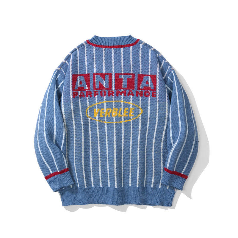 Men Sweater Letter Jacquard Striped Sweater Men's Sweater