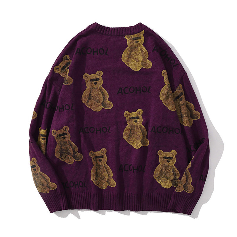 Men Sweater Cartoon Bear Full Printed Sweater Men's Sweater Pullover