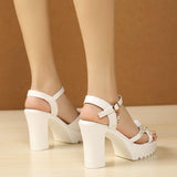 High Heels Slippers Summer Peep Toe High Heel Pearl Ankle-Strap Buckle Fashion Casual Shoes