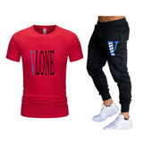 Vlone T Shirts & Pants 2 Piece Set Men'S Suit Summer T-Shirt Short Sleeve Trousers Sports And Leisure