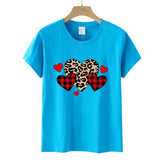 Valentine's Day T Shirts Couples Leopard Print Heart Printing Women's Pullover Short Sleeve T-shirt
