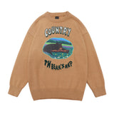 Men Sweater Cartoon Stickers Cloth Printing Knitwear Men's Street Pullover