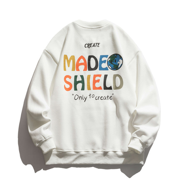 Man Fall Outfis Fall and Winter Creative Color Letter Print Sweatshirt Boys Street Loose Casual Top