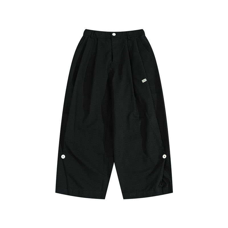 Man Fall Outfis Vintage Solid Color Loose Straight Cargo Pants Men's Street Cool Button Casual Pants