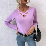 Women Pullover Knit Sweater Autumn and Winter Chest Front Cross Straps Hollow Sweater Sexy Sweater for Women