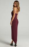 MIDI Mauve Wrap Dress Spring/Summer Solid Color Strap Sleeveless High Waist Pleating Women's Formal Dress