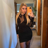 Music Festivals Rave Outfits Dress Winter Women's Clothing Fashion round-Neck Long-Sleeved Dress