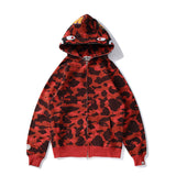 Bathing Ape Autumn and Winter Men's and Women's Pure Cotton Shark Head 3D Camouflage Printing Brushed Hoody Hoodie