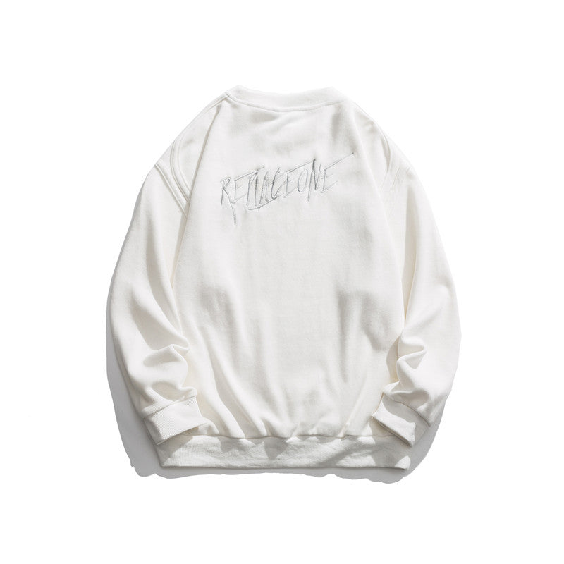 Man Fall Outfis Casual Simple Letter Embroidered Crew Neck Sweater Loose Bottoming Top