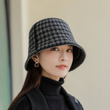 Vintage Check Bucket Hat Thermal Knitting Bucket Hat