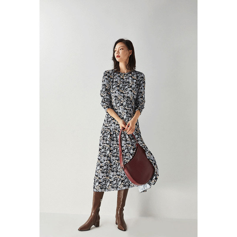 Gloria Vanderbilt Elegant Floral round Neck Loose Pleating