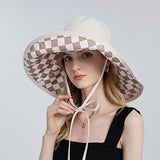 Vintage Check Bucket Hat Double-Sided Plaid Sunshade