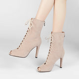 Nude Strappy Heels Stiletto Heel Mid-Calf Sandal Boots Peep Toe Sandals Roman Women's Shoes