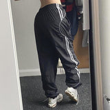 Julia Fox Low Rise Jeans Side Split Contrast Color Stripe Design Casual Sports Pants Low Waist All-Match Hip Hop Woven Trouser