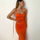 Homecoming Dresses Solid Color Backless Lace-up Cutout Strap Slim-Fit Maxi Dress