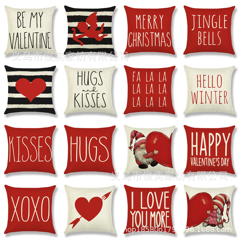 Valentine's Day Pillow Covers 4 Piece Random Styles Together, Home Decoration Red Letter Office Waist Cushion Cover