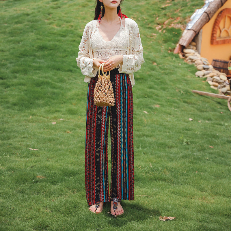 Coachella Music Festival Outfits Loose High Waist Chiffon Beach Pants for Women
