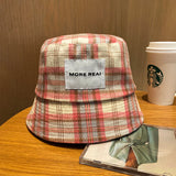 Vintage Check Bucket Hat Plaid Letters Bucket Hat
