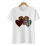 Valentine's Day T Shirts Couples Color Leopard Print Heart Printing Pullover Short Sleeve T-shirt