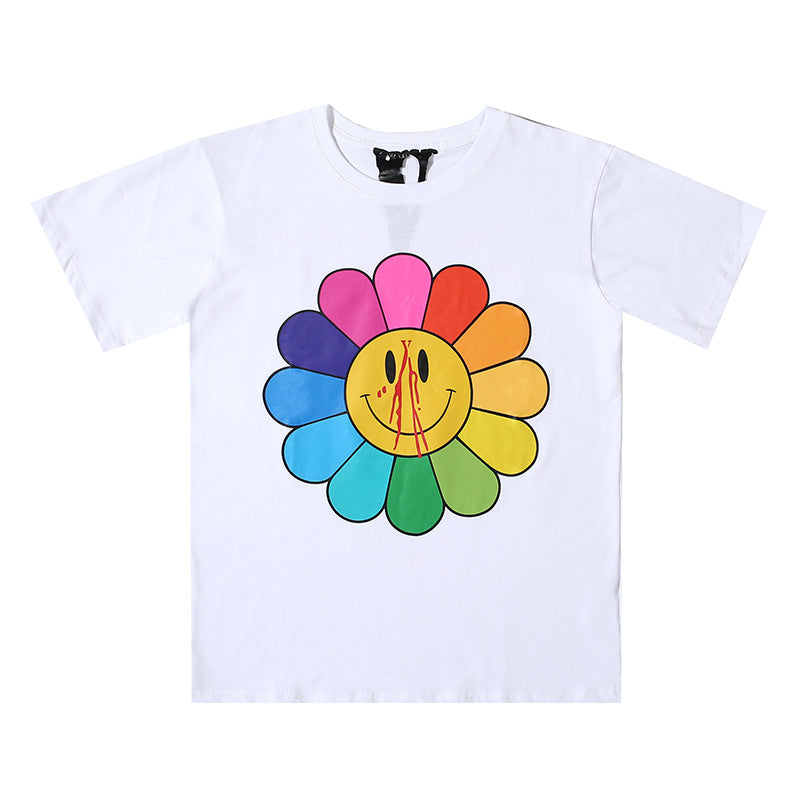 Vlone T Shirt Flower Print Short Sleeve T-Shirt Men And Women Loose Half Sleeve