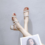 Nude Block Heels Sandals Women's Summer Mid Heel Chunky Heel Soft Bottom High Heel Shoes