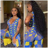 Summer Women's Sexy Low-Cut Fashion Printed High Waist Tight Casual Sports Jumpsuit