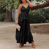 Burgundy Dress Formal Summer Women's Clothing V-neck Stitching Irregular Swing Dress