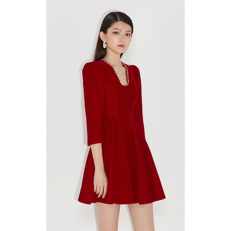 Maxi Burgundy Dress Formal Winter Fashion Dress for Women