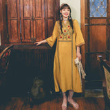 Coachella Music Festival Outfits Embroidered V-neck Loose Flared Sleeve Vintage Dress