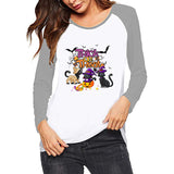 Halloween Costumes Halloween Pattern Printed Raglan Color Contrast Long Sleeve T-shirt Women