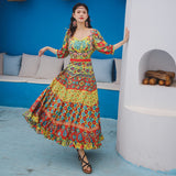 Gypsy Style Dresses Printed Long Dress Ethnic Style Embroidered High Waist Big Swing