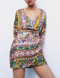 Gypsy Style Dresses Silk Satin Texture Printing