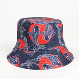 Bucket Hat Fishing Cap Cotton Print Fisherman Hat Cartoon Bucket Hat Female Printing Leaves Sunshade Sun Protection Hat