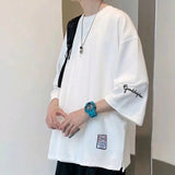 Men T-Shirts Three-Quarter Sleeve Loose Ice Silk
