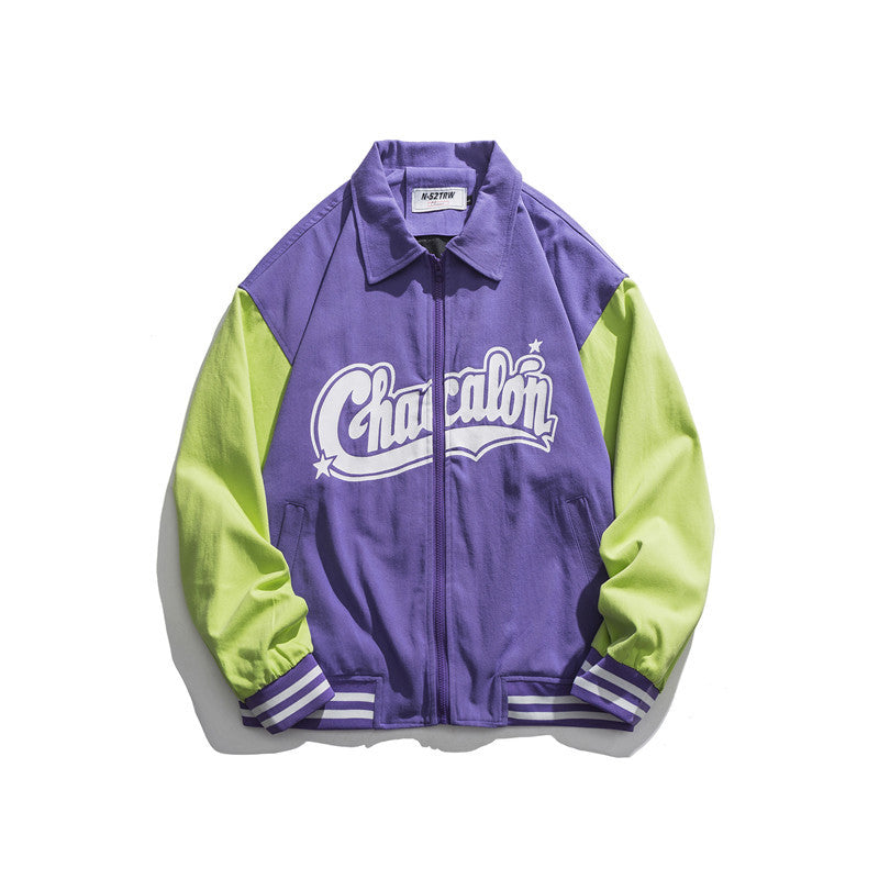 Man Fall Outfis Autumn Colorblock Baseball Uniform Coat Men's Loose Letter Printed Casual Jacket