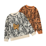 Men Sweater Cat Pattern Jacquard Knitwear Men Street Loose round Neck Sweater