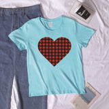 Valentine's Day T Shirt Winter plus Size Women's Clothing Plaid Heart Printing Loose