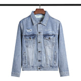 Off White Coats Embroidered Arrow Denim Jacket Casual Men And Women Loose Jacket