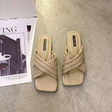 Women Open Toe Sandals Flats Summer Fashion Cross Fashion Outerwear Flat Heel Candy-Colored Slippers