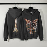 Cardigan Baseball Jacket Autumn and Winter Skeleton Destroyed Retro Loose and Hooded Cardigan Coat