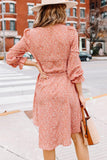 Kendall Jenner Wedding Guest Dress Printed Long Sleeve V-neck Loose Casual Lace up