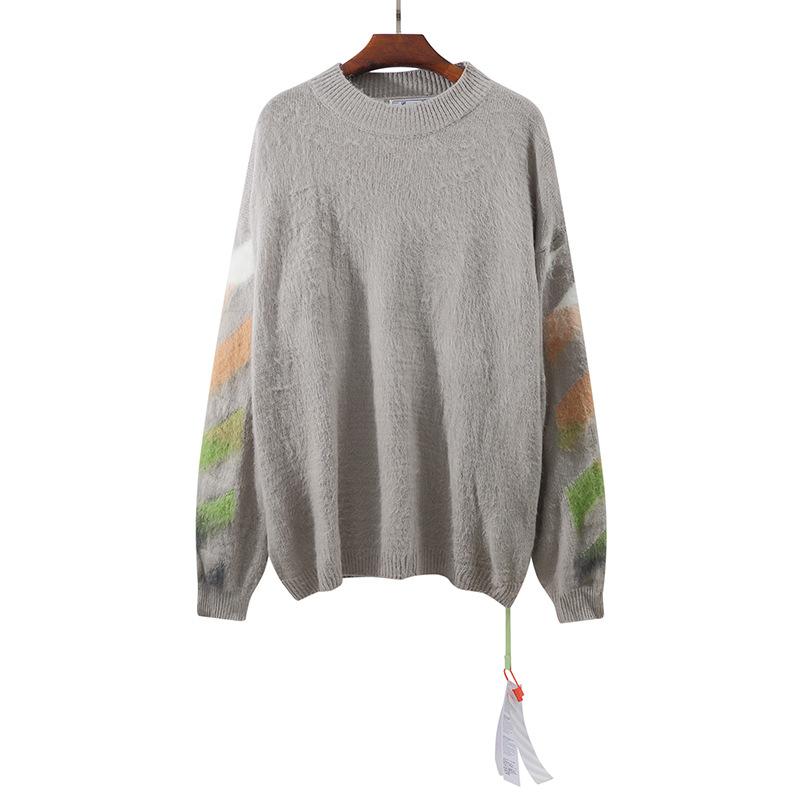 Off White Sweater Men'S Autumn And Winter Arrow Gradient Sweater Owt