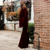 Burgundy Evening Dresses for Weddings Autumn and Winter Long Sleeve Dress Wedding Bridesmaid Long Dress Dress