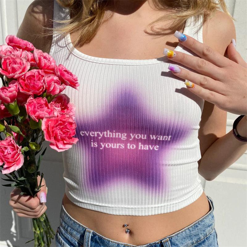 Vintage Y2g Shirts Printed Vest Summer Women's Sexy