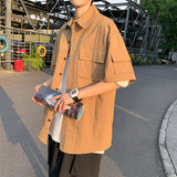 Men Shirts Workwear Shirt Solid Color Short Sleeve Shirt