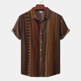 Camp Collar Shirt Striped Short Sleeve Shirt