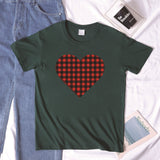 Valentine's Day T Shirt Winter plus Size Women's Clothing Plaid Heart Printing Loose