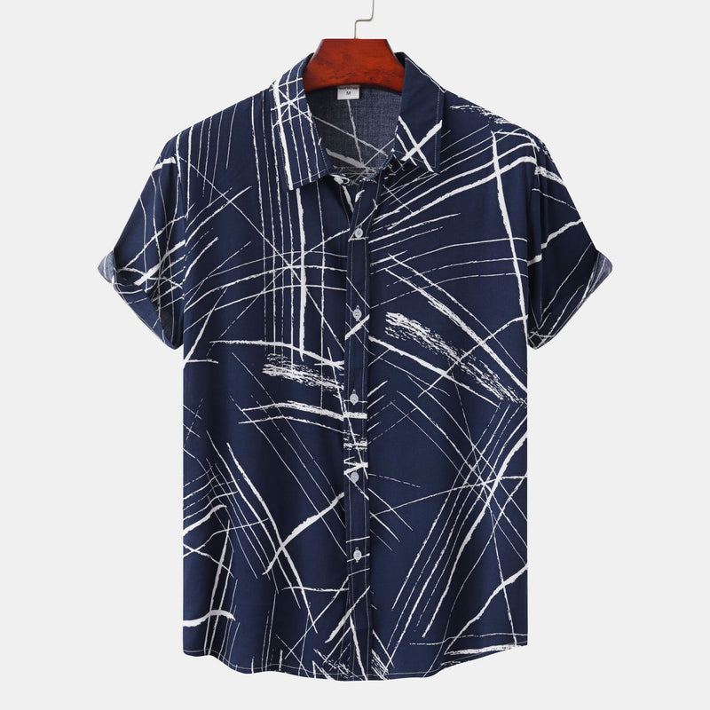 Camp Collar Shirt Short Sleeve Lapel Plaid Printed