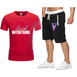 Vlone T Shirts & Shorts 2 Piece Set Letter Large V Printed Short Sleeve