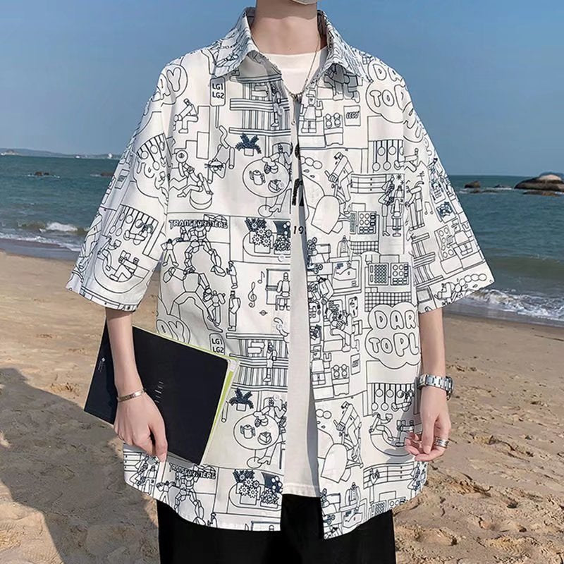 Men's Shirts Cartoon Short Sleeve Shirt Loose